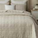 Powdion French Linen Quilt Queen Size, 3PCS Pre-Washed Stitch Coverlet Set | Oversized European vintage bedspread, 100% linen front & cotton back, All-Season Ultra Soft Bedding with 2 20x26 Pillow Shams