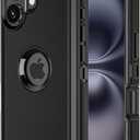 Jiunai for iPhone 16 Plus Case Heavy Duty Strong Shockproof Port Protection Dustproof Screenless Dual Layer Tough Non Slip Protective Cover Rugged Phone Case for iPhone 16 Plus 6.7'' Men Women Black