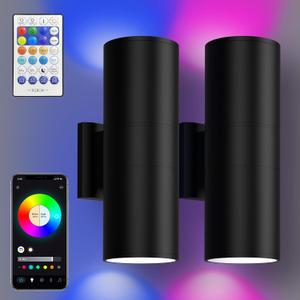 Smart RGBCW Up and Down Outdoor Wall Lights 120W, Dual Beam LED Wall Sconce with App & RF Control, 2700K-6500K Adjustable White, Color Changing Dimmable Exterior Light for Porch, Patio, Garage