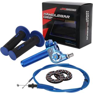 JFG RACING Motorcycle Throttle Assembly,7/8" 22mm Twist Throttle Grips With Rotating Shaft Throttle Cable CNC Universal For CRF50 KLX SSR TTR 110 125 150 200 250cc Dirt Pit Bike ATV Mini Bike Blue (Gear Style)