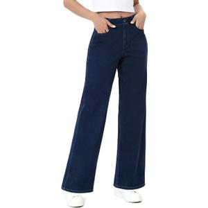 Pull On Jeans for Women Wide Leg High Waisted Stretch Sweatpant Jeans Casual Trendy Denim Pants (with Plus Size) (Blue, S)