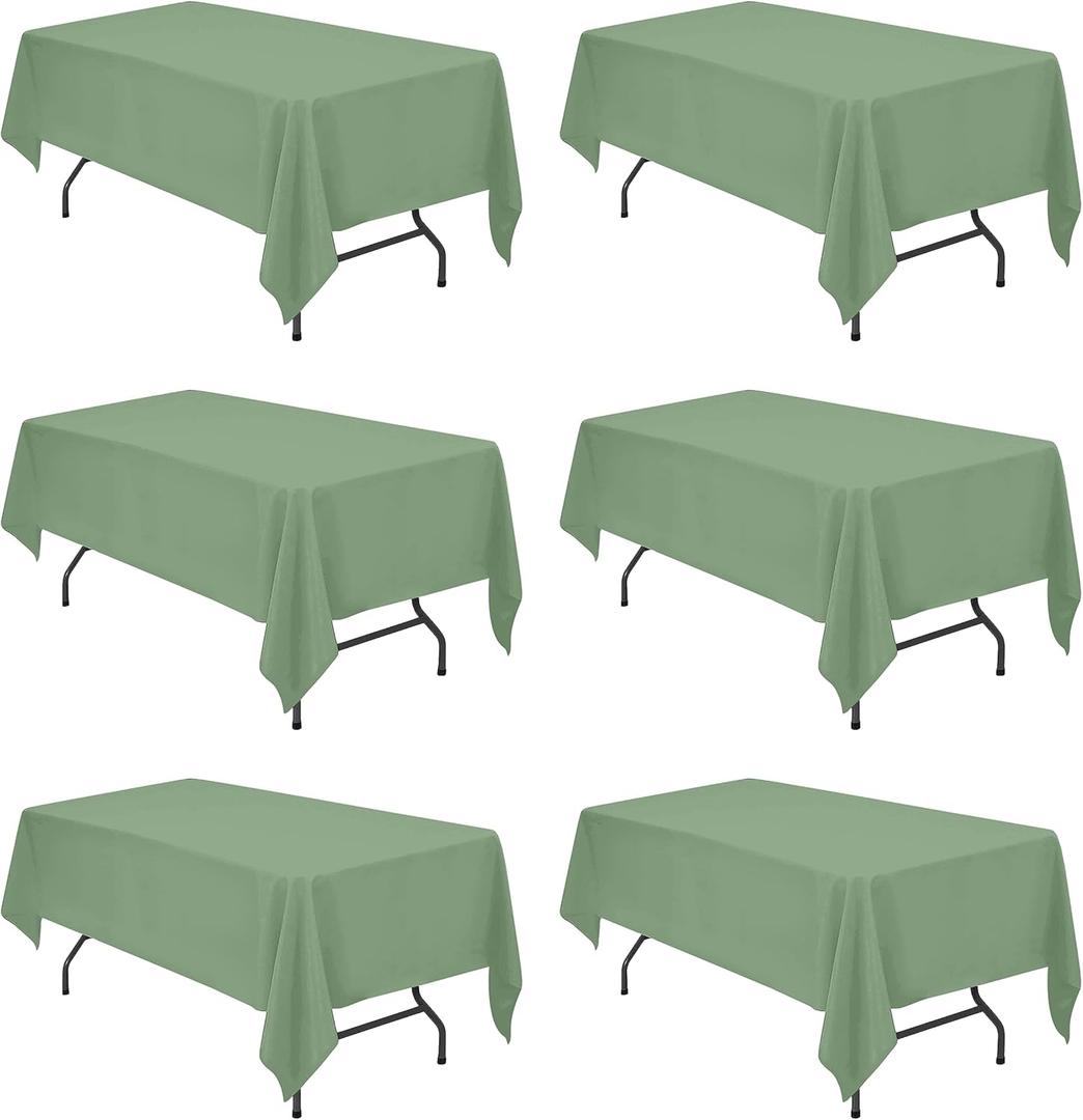 BRILLMAX 6 Pack Sage Green Tablecloths 60 x 102 Inch for 6ft Rectangle Tables - 150 GSM Polyester Fabric, 15" Standard Drop, Water, Stain & Wrinkle Resistant Cloth Cover for Wedding Dining Buffet