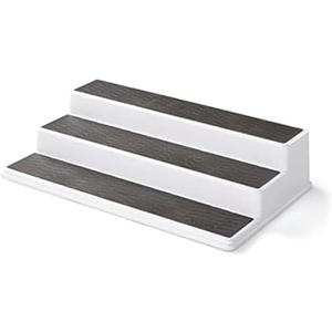 Copco 3-Tier Non-Skid Spice Rack Organizer for Kitchen Cabinet or Pantry, 15-Inch Tiered Shelf, White/Gray, Slip-Resistant Design for Jars and Bottles