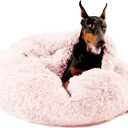 Himax 35in Covered Large Dog Bed with Blanket Attached Calming Burrow Pink