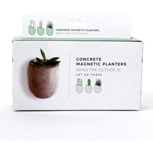 Gift Republic Magnetic Concrete Plant Pots Set of 3 Fridge Planters for Succulents or Small Plants Space-Saving Home Decor & Housewarming Gift Boxed