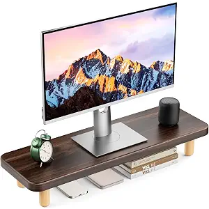 Monitor Stand Riser, 24 Inch Wood Desk Organizer with Monitor Stand & Storage Computer Monitor and Laptop Riser Multifunctional Laptop Stand Desk Organizer for Office Home Screen/Laptop/PC (Dark Walnut)