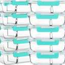 M MCIRCO 10-Pack,30 Oz Glass Meal Prep Containers 2 Compartments Airtight Lunch Bento Boxes with Lids, Glass Food Storage Containers, Microwave, Oven, Freezer and Dishwasher, Green