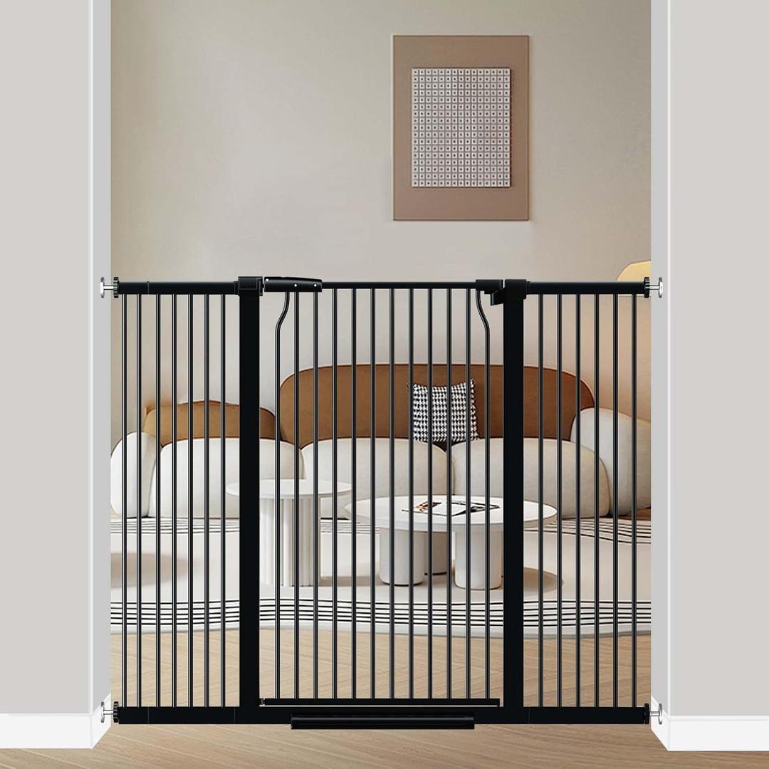 51.18" Extra Tall Pet Cat Gate for Doorway 48.5"-56.2" Wide Auto Close Tall Dog Gate No Drilling Pressure Mounted for Hallway Kitchen,Black