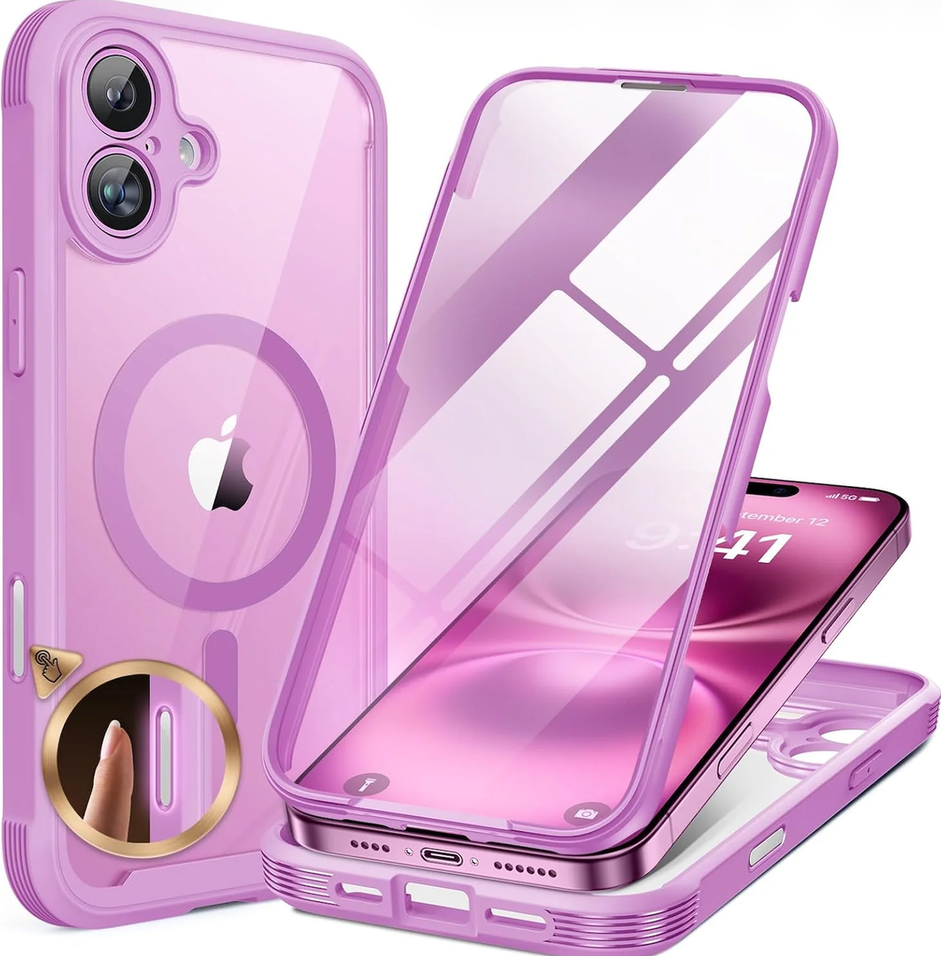 iPhone 16 360° Protection Case [PINK] : Front Screen + Back Cover + Camera Protector