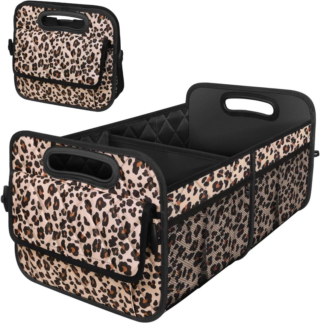 Deosk Car Trunk Organzier for suv,Car Organziers and Storage with 6 Big Pocket for Women/Men 50L Waterproof Polyester Trunk Organzier for Minivan/Truck(Medium,Leopard print)