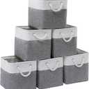 11 x 11 Inch Cube Storage Bins, 6 Pack Large Collapsible Fabric Storage Bin with Ropes, Foldable Storage Cubes for Home, Office,Closet, Clothes, Toys Organizer (White & Grey-11"x11"x11")