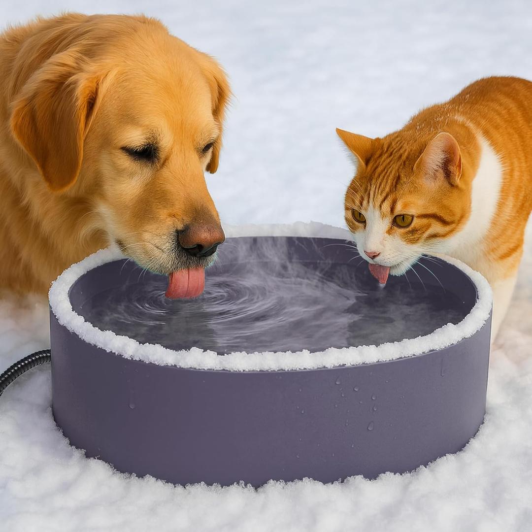 Pet Heated Bowl for Dog,Cat Warming Water Bowl with Chew Resistant Power Cord, Outdoor Waterproof Smart Uniform Heating for Small Animals Bird Chicken Rabbit Duck (108 fl oz, Purple)