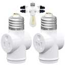 2 Pack, Light Socket to Plug Adapter, Convert E26 Light Socket to 3-Prong Outlet Adapter and Light Bulb Socket (White)