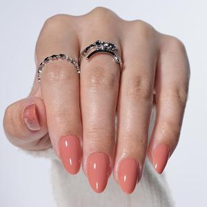 2 x Peachy Pink Press On Nails, Short Almond Reusable Nails with Glossy Finish | Includes 32 nails, glue, and 16 sizes for an easy fit and a glossy coral-nude finish for a natural salon-style look at home