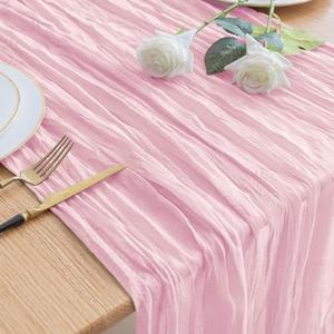 Asee'm Cheesecloth Table Runner Spring Easter 120 Inches Blushing Pink Boho Gauze Cheese Cloth Runner 10FT Rustic Sheer Table Runners for Wedding Baby Shower Holiday Party Decoration