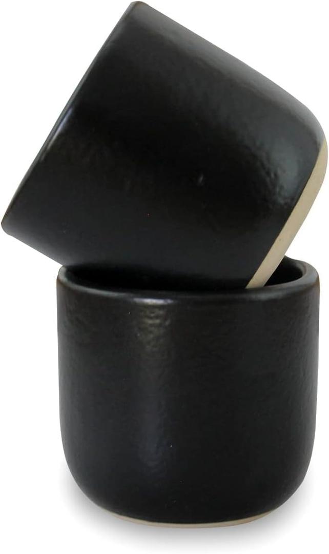 roro Handcrafted Matte Black Ceramic Tea & Coffee Sipper Cups, 8 oz - Set of 2, Artisan Stoneware, Lead-Free, Microwave & Oven Safe