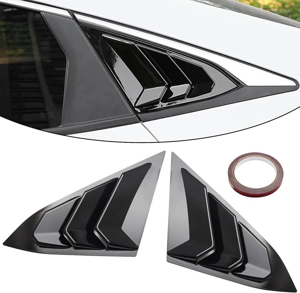 for 10th Gen Civic Sedan Rear Side Window Louvers Air Vent Scoop Shades Cover Blinds Racing Style Compatible with Civic Sedan 2021 2020 2019 2018 2017 2016 (Bright Black)