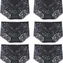 Sexy High Waisted Underwear for Women Plus Size Briefs Breathable Lace Panties High Waisted Cheekster Granny Panties (6pcs-Black)