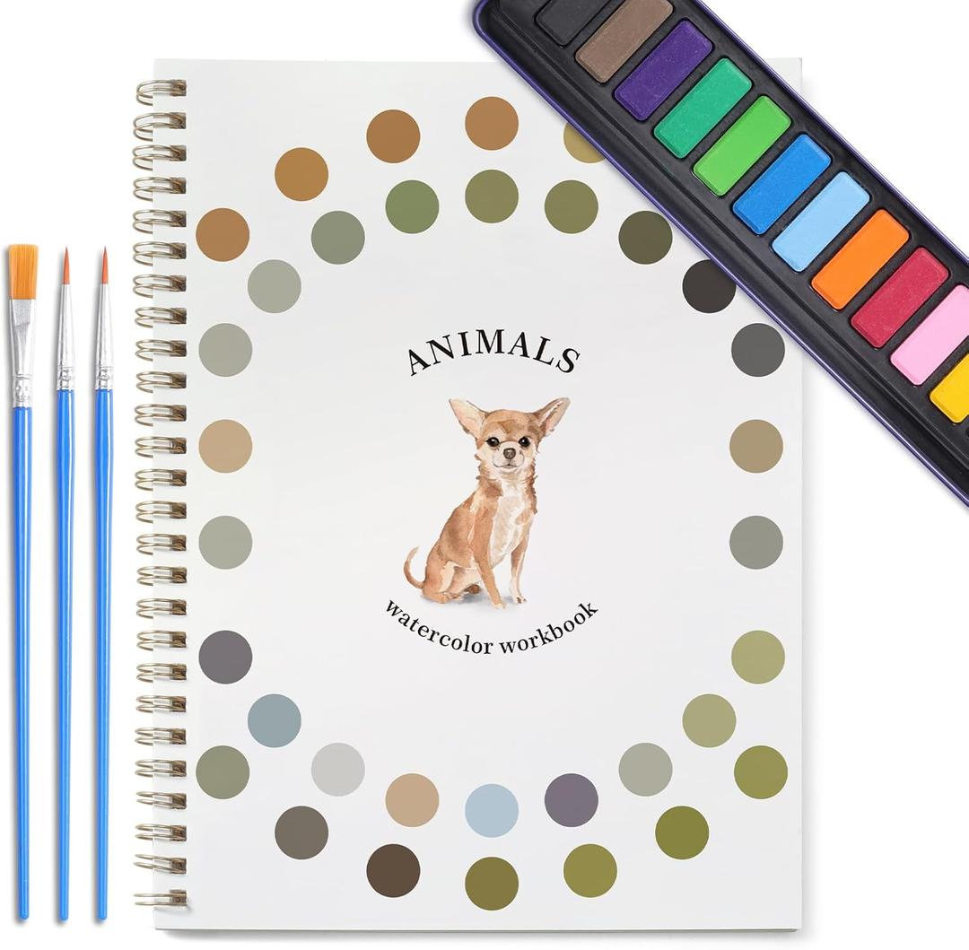 2 x Dancart Watercolor Kit with Outlines, Watercolor Book with 12 Colors Rustproof Box, 3 Brushes & Multi-Theme Painting Kit for Teens & Adults