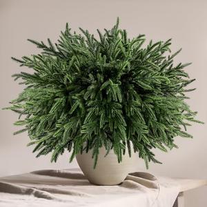 JOICEE 16 Pcs Real Touch Norfolk Pine Branches, 18" Christmas Artificial Green Plants Branch Faux Cedar Stem Fake Greenery Pine Picks for Vase DIY Crafts Garland Wreath Christmas Indoor Outdoor Decor