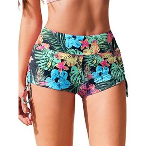 AI'MAGE Womens 3" Swim Board Shorts High Waisted Bathing Suit Bottoms Boy Shorts Adjustable Ruched Side Bikini Shorts, M