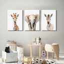 Lhoiplme Nursery Animal Wall Art Safari Baby Wall Decor Boy Room Nursery Canvas Prints Jungle Animal Art Pictures Kids Cute Safari Poster for Girl Bedroom 12x16 Inch Wrapped Canvas Set of 3 (Elephant Giraffe Prints)