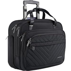 VANKEAN Rolling Laptop Bag for Women with Wheels, 15.6 Inch Water Repellent Overnight Computer Bag with RFID Pockets for Travel Business Work, Black
