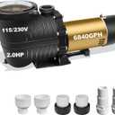 2HP Dual Voltage 115/230v Swimming Pool Pump w/ 1.25" Hose Adapters and 1.5" & 2.0" Pipe Fittings, 6840GPH Qmax, 48FT Hmax, Thermal Protected Long lifespan Pool Motor
