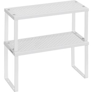 SONGMICS Spice Racks, Set of 2 Metal Cabinet Shelf Organizers, Countertop Organizers, Shelf Risers, Stackable, Expandable, White UKCS003W01