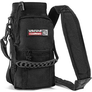 Wild Wolf Outfitters - #1 Best Water Bottle Holder for 40 oz Bottles - Carry, Protect and Insulate Your Flask with This Military Grade Carrier w/ 2 Pockets and an Adjustable Padded Shoulder Strap. (Black)