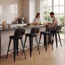Yongchuang 24" Bar Stools Set of 4, Black Faux Leather Counter Height Stools with Back Metal Legs Modern Upholstered Kitchen Island Bar Chairs