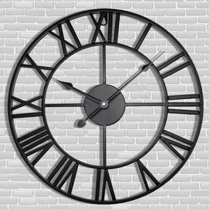 Antique Tower 24 inch Large Roman Numeral Wall Clock, Indoor Outdoor Patio Waterproof Oversized Decorative Contemporary Clock, Antique Black Metal Wall Clock Battery Operated Retro Art Hanging Clock, 2