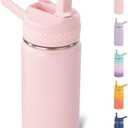 Fijinhom 12 oz Kids Water Bottle, Toddler Water Bottle with Straw, Boys&Girls Bottle for School, 304 Stainless Steel Vacuum Insulated Bottle for Kids, BPA-Free, Leak-Proof, Pink(2pcs)