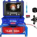 Sewer Camera with Self-Leveling & 512Hz Transmitter & Distance Counter Pipe Drain Inspection Camera 9" Monitor Borescope Industrial Endoscope (12pcs Light,16GB DVR,164ft/50m)