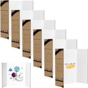 HAUTOCO 6 Pack Trifold Poster Board 26'' x 15.74'' Medium Tri Fold Project Boards White Corrugated Presentation Cardboard for Science Fairs, School Projects, Event Displays, Business