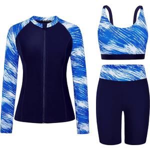 Arolina Womens Rash Guard Long Sleeve Swim Shirts Swimsuit 2025 Bathing Suit with Womens Swim Shorts & Two Pockets, S