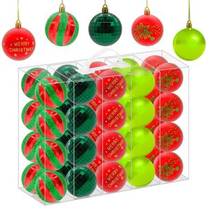 40PCS 2.36" Christmas Balls Ornaments, Plastic Christmas Tree Ornaments, Holiday Baubles, Hanging Decorations for Xmas Trees Holiday Party, Red Green Baubles