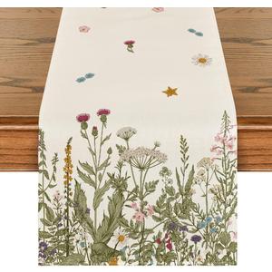 Artoid Mode Antique Herbs and Wild Flowers Summer Table Runner, Spring Fall Kitchen Dining Table Decoration for Home Party 13x72 Inch (Off White)