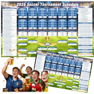 2 x 3x5 Ft 2026 Soccer Tournament Schedule Wall Chart, Match Fixtures Wall Poster Group Stage & Knockout Stage Match Schedule for 48 Teams, Jumbo Banner for Soccer Party Decor, Home Bar & Fan Gifts (A)