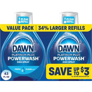 Dawn Powerwash Fresh Dish Spray, Liquid Dish Soap, Dish Soap Refill, Dish Detergent Liquid, 2 Refills, 2x21.5 Fl Oz