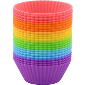 2 Inch Mini Size Silicone Baking Cups Muffin Cups, Reusable and Nonstick Mini Cupcake Liners, Chocolate Holders Truffle Cups, 24 Pack, 6 Vibrant Colors, Round