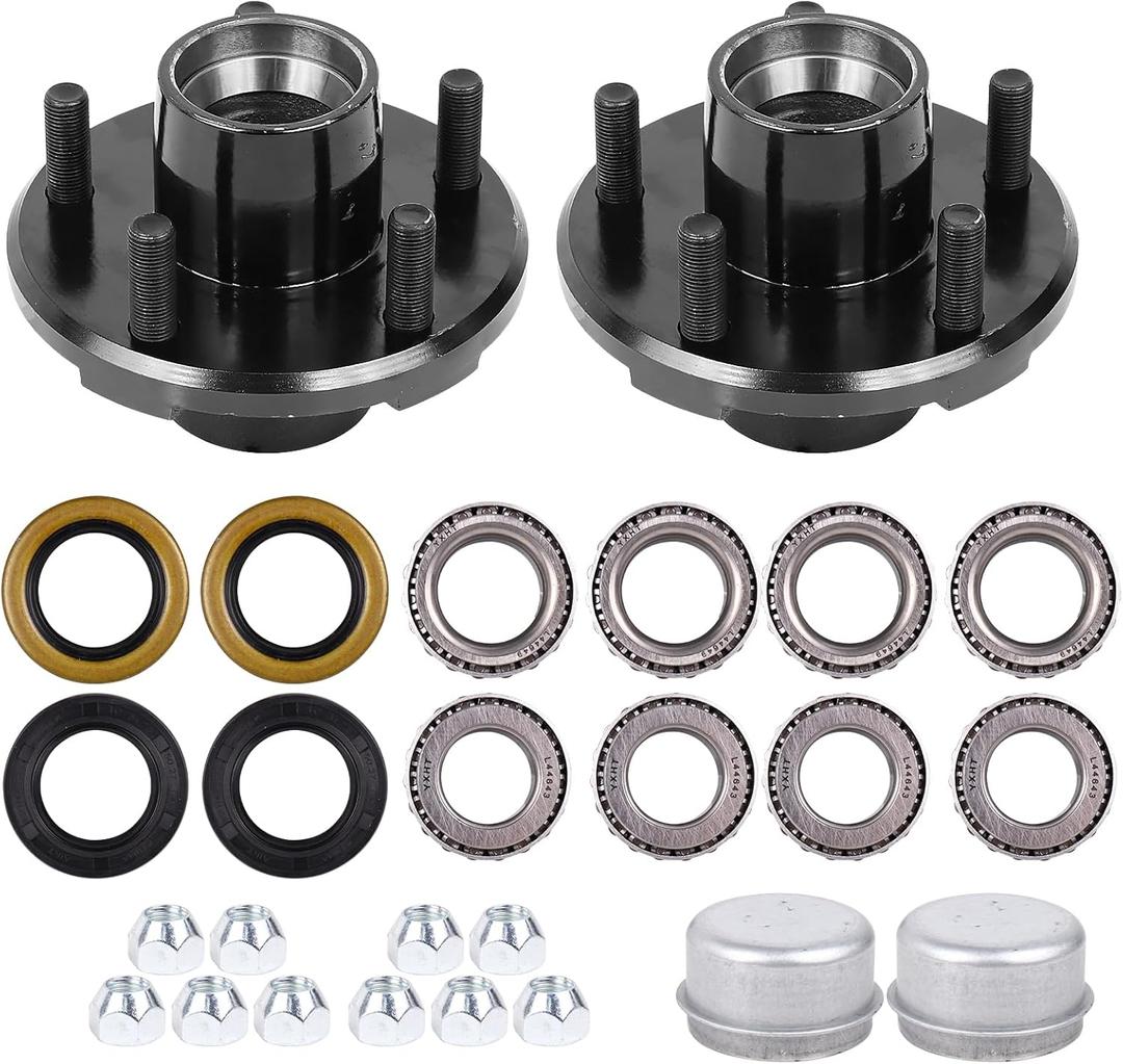 2 Sets Trailer Hub Kit 5 Bolt 4.5 for 2000 lbs Trailer Axles 1" & 1-1/16" Straight Spindle, Trailer Idler Hub Kit with L44643 L44649 Bearing Kit