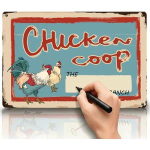 2 x Personalized Gifts for Chicken Lovers  Writable Chicken Coop Sign, Vintage Metal Tin Sign for Outside Fence, Farm Gate or Indoor Wall Decor, Perfect Christmas Decoration 12"X8"