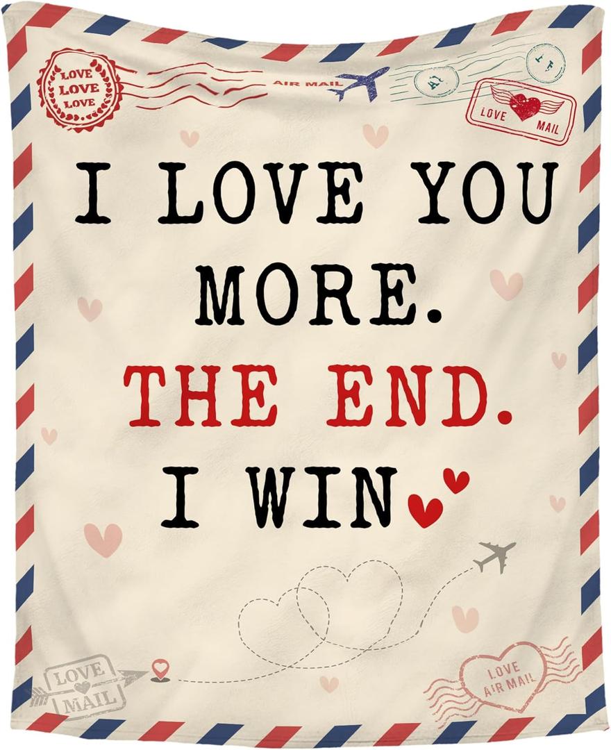 Valentines Day Gifts for Her Him - I Love You More Soft Fleece Throw Blanket 50x60 in - Anniversary Couple Gifts for Women, Birthday Romantic Gifts for Girlfriend Boyfriend Wife Husband