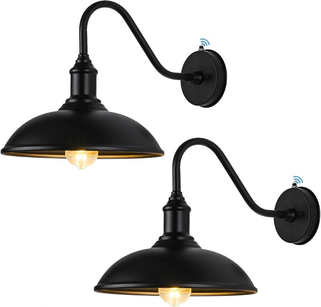 Outdoor Barn Light Fixtures - Dusk to Dawn Exterior Farmhouse Lighting for House with Anti-ponding Bottom, Barn Lights Outdoor Gooseneck Lighting (12.5" Diameter, 2 Pack)