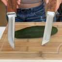 Lancici 2 In 1 Steak Knive Set, Double Blades Professional Sharp Steak Knives Wood Handle with Pairing Bamboo Knife Sheath, Unique Camping Fruit Knife Set for Meat Bbq Outdoor