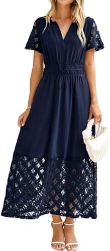 Simplee Womens 2025 Summer Boho Maxi Dress V Neck Empire Waist Long Flowy Dresses with Pockets XL