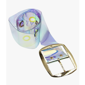 ANKOMINA Women Fashion Holographic Clear Wide Belt Transparent PVC Metal Buckle Waist Belt Waistband Cinch Dress Belt