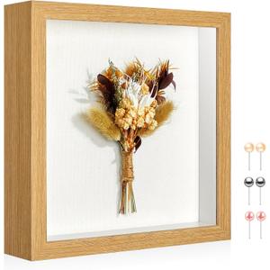 11x11 Shadow Box Picture Frame Display Case with Soft Linen Back-Thickened Panel,Large Brown Deep Shadow Box Frame 11x11 for Graduation Flower Medal Pet Photo Craft Memorial Gift