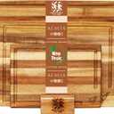 Acacia Wood Cutting Board Set of 3 with Stand, Thick Butcher Block Boards w/Deep Juice Grooves for Meat Prep & Serving, Premium Solid Hardwood, Non-Toxic, BPA-Free by New M Way